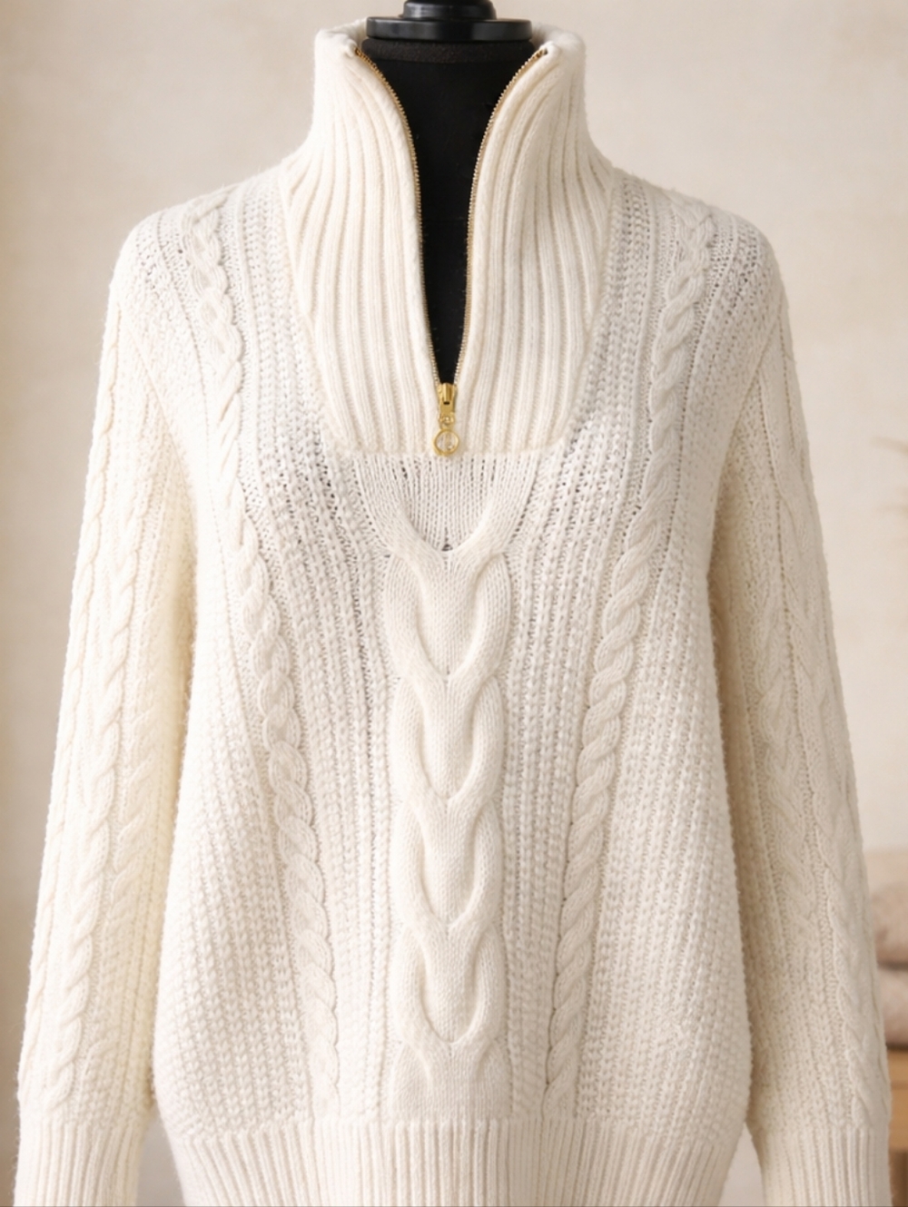 Adrienne Vittadini Cream Cable Knit Turtleneck Sweater